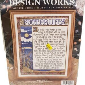 Design Works Footprints Poem Counted Cross Stitch Kit 14 Count Aida Cloth NEW